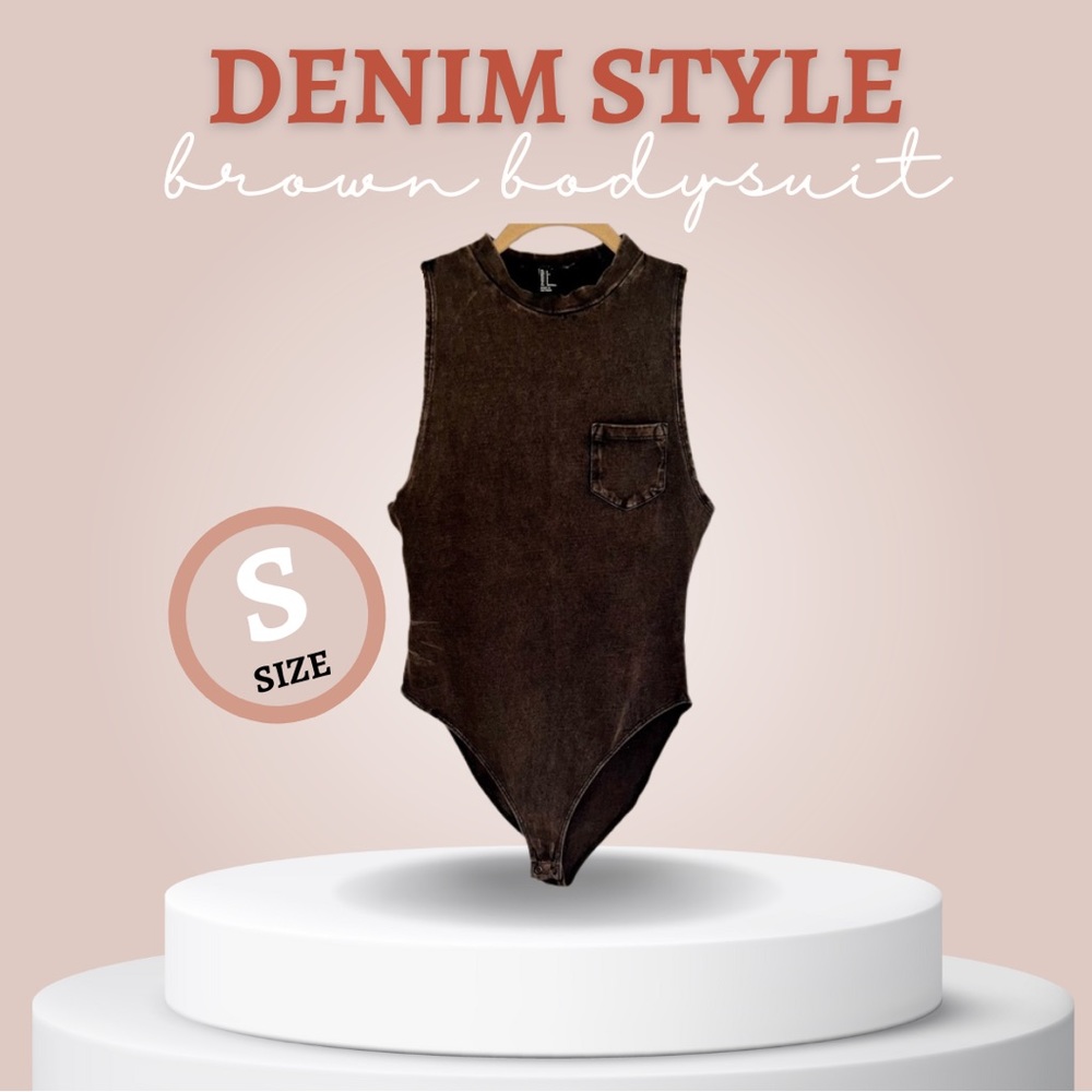 Denim Style Brown Bodysuit